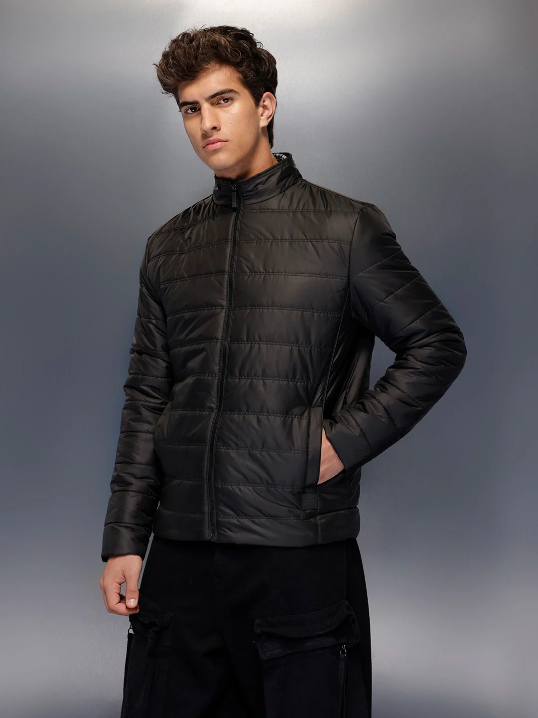 Men's Regular Fit Puffer Jacaket   |  Black - Image 4