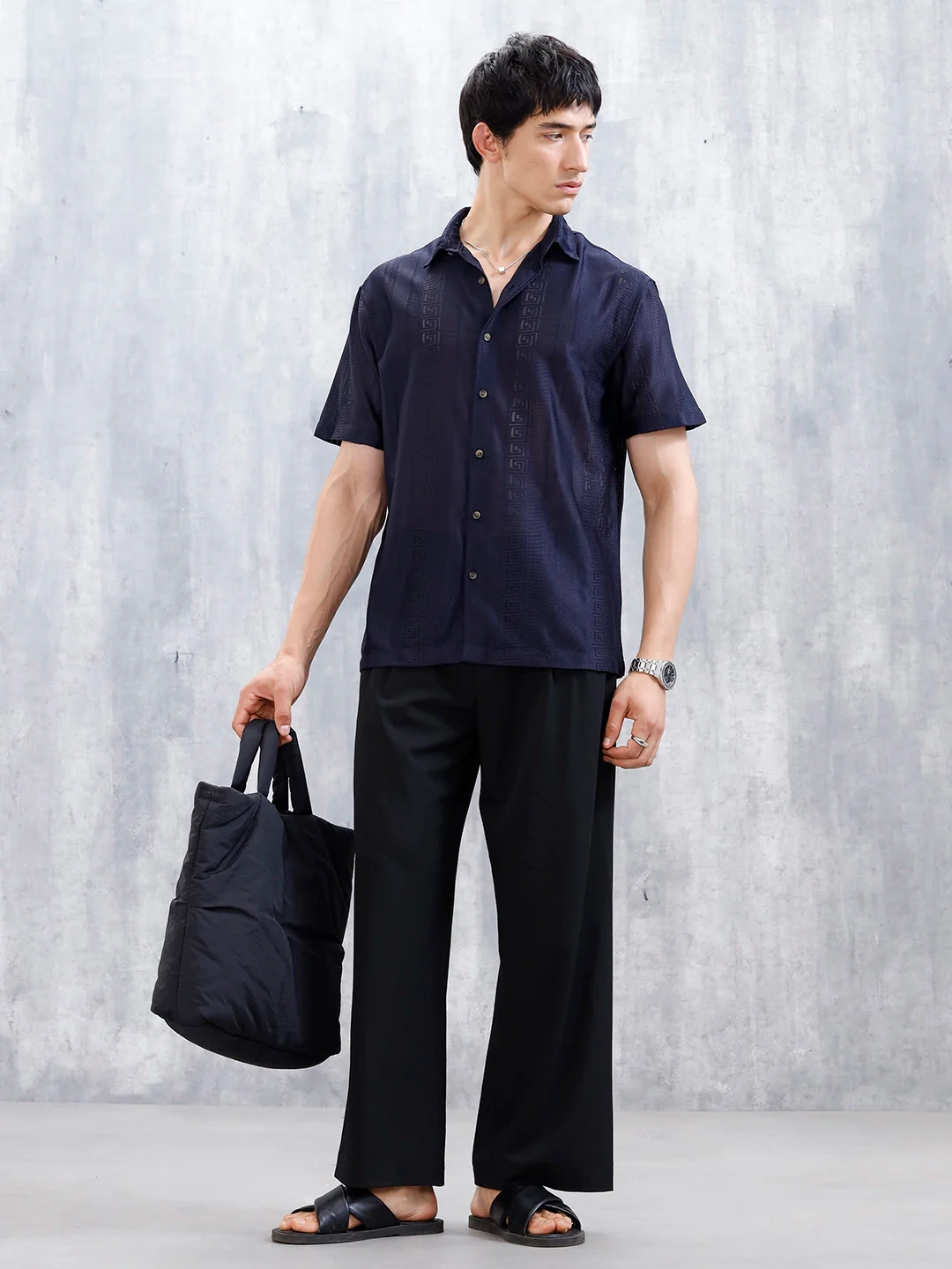 Men's Regular Fit Textured Shirt  | Navy Blue - Image 2