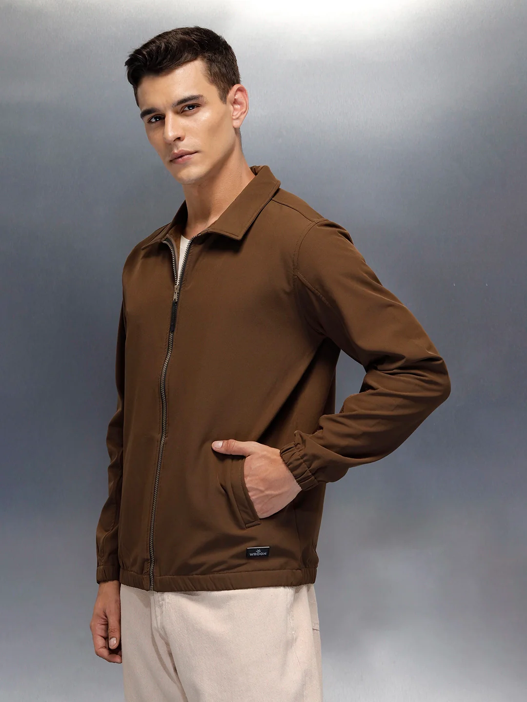 Men's Regular Fit Zip-up Jacket  | Brown - Image 5