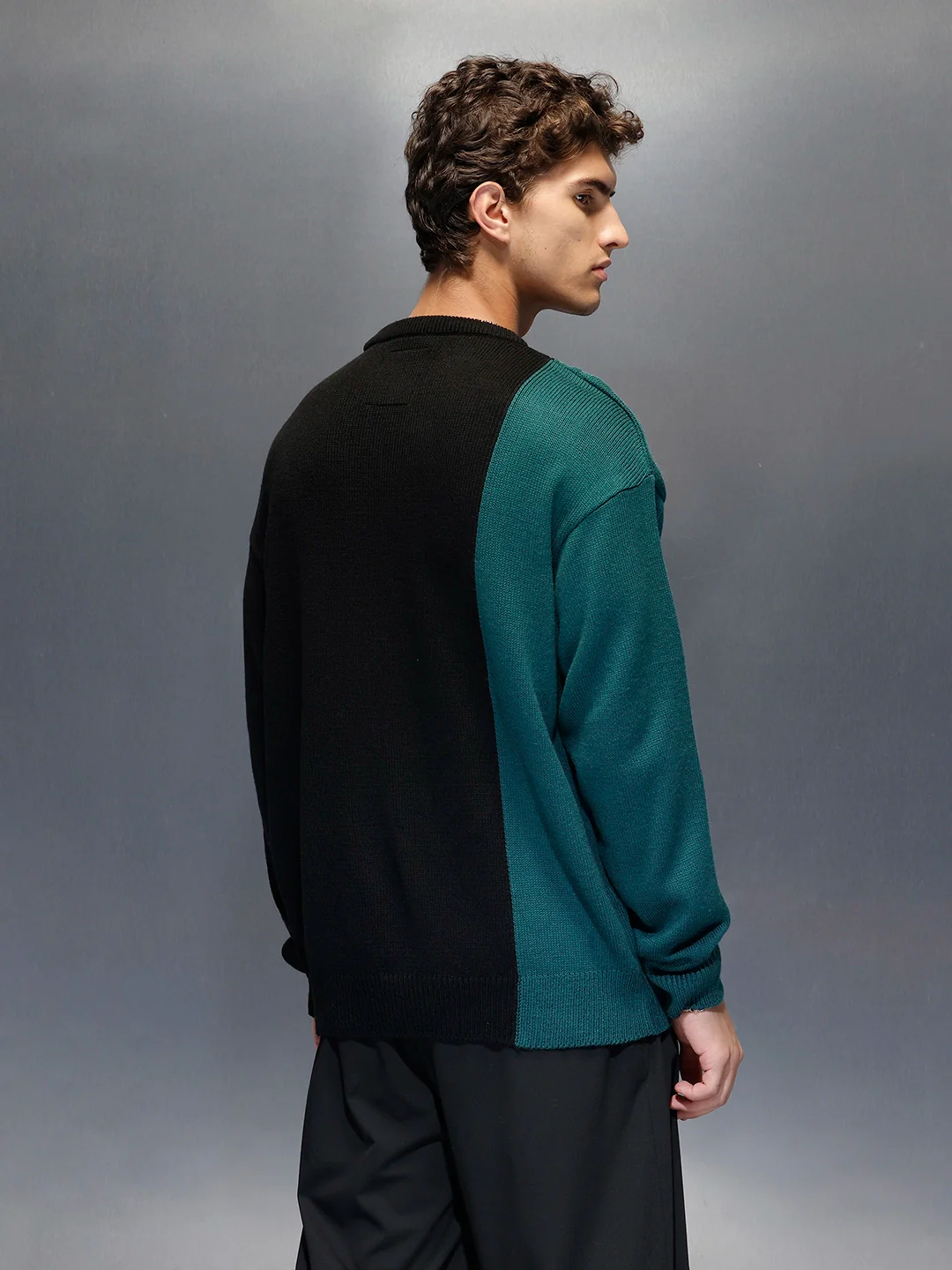 Men's Slim Fit Cable Knit Colorblocked Sweater  |  Black - Image 3