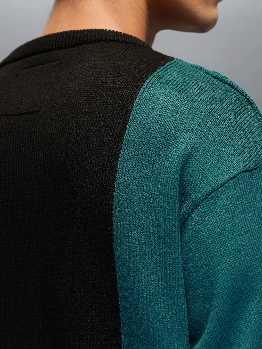 Men's Slim Fit Cable Knit Colorblocked Sweater  |  Black - Image 5