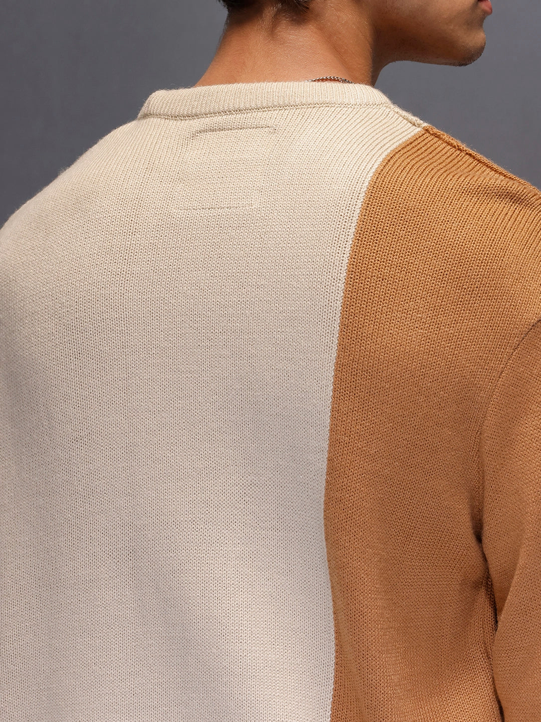 Men's Slim Fit Cable Knit Colorblocked Sweater  |  White - Image 5