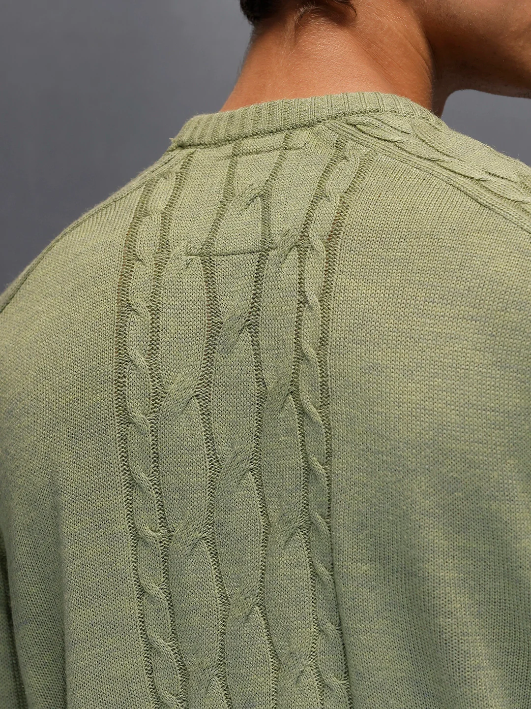 Men's Slim Fit Cable Knit Sweater  |  Green - Image 5