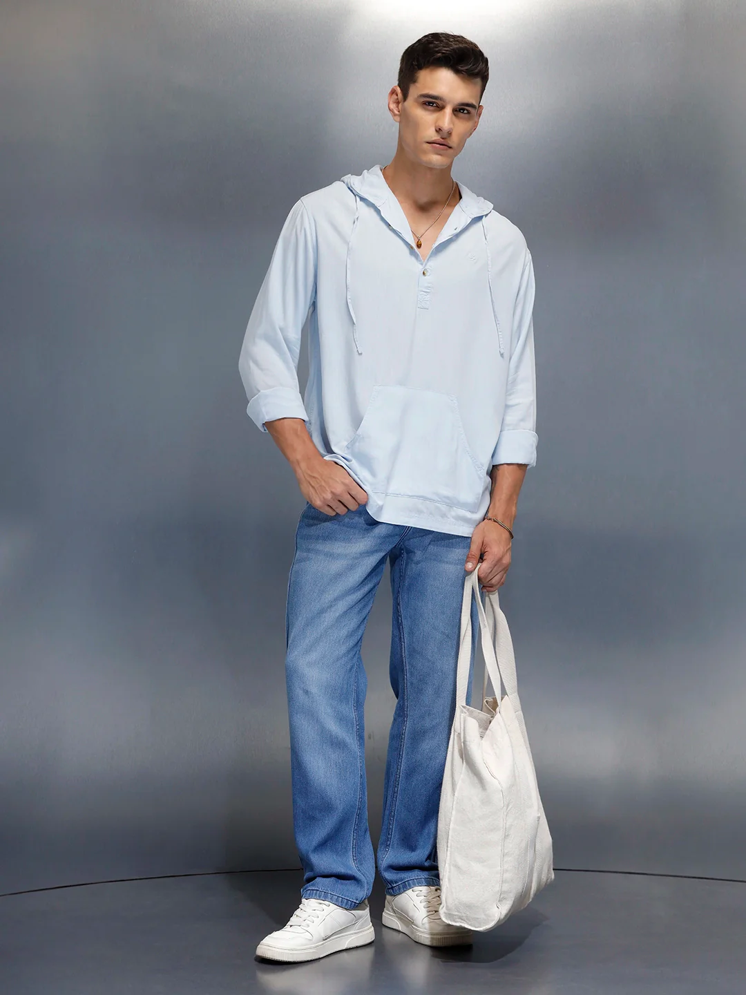 Men's slim fit casual hooded shirt | Blue - Image 2