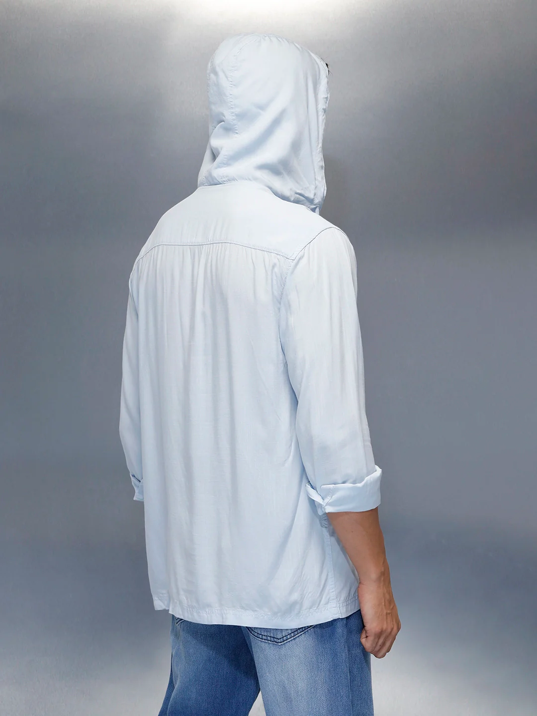 Men's slim fit casual hooded shirt | Blue - Image 3