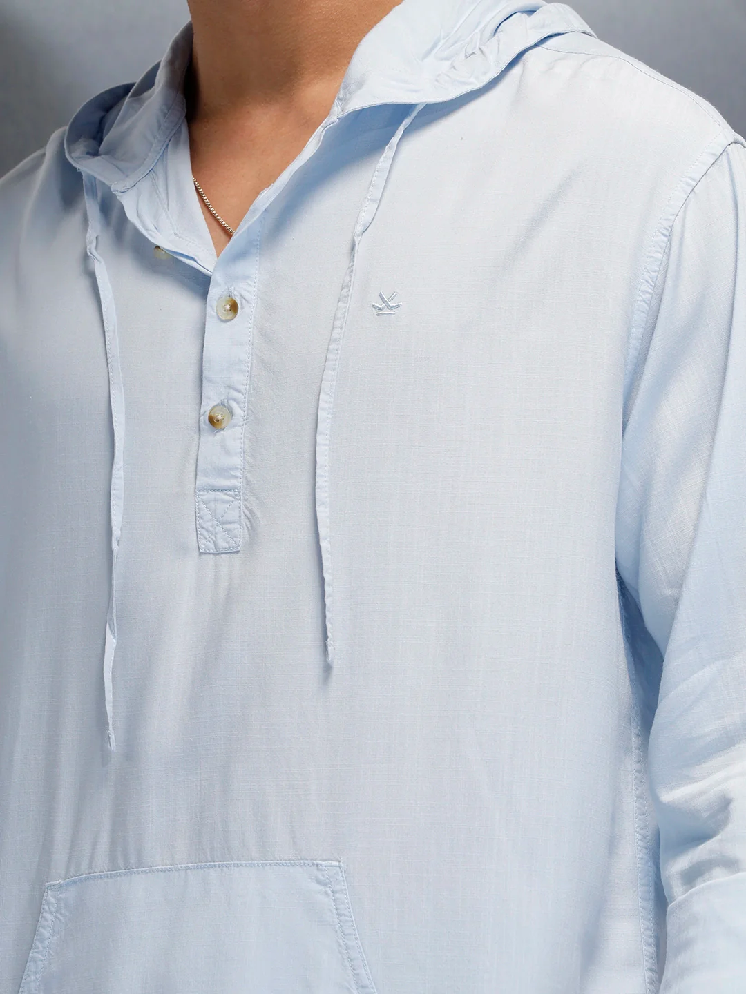 Men's slim fit casual hooded shirt | Blue - Image 5