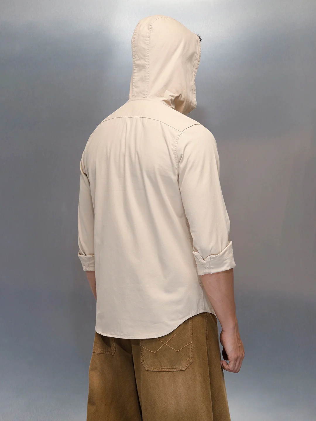 Men's Slim Fit Casual Hooded Shirt | Brown - Image 3