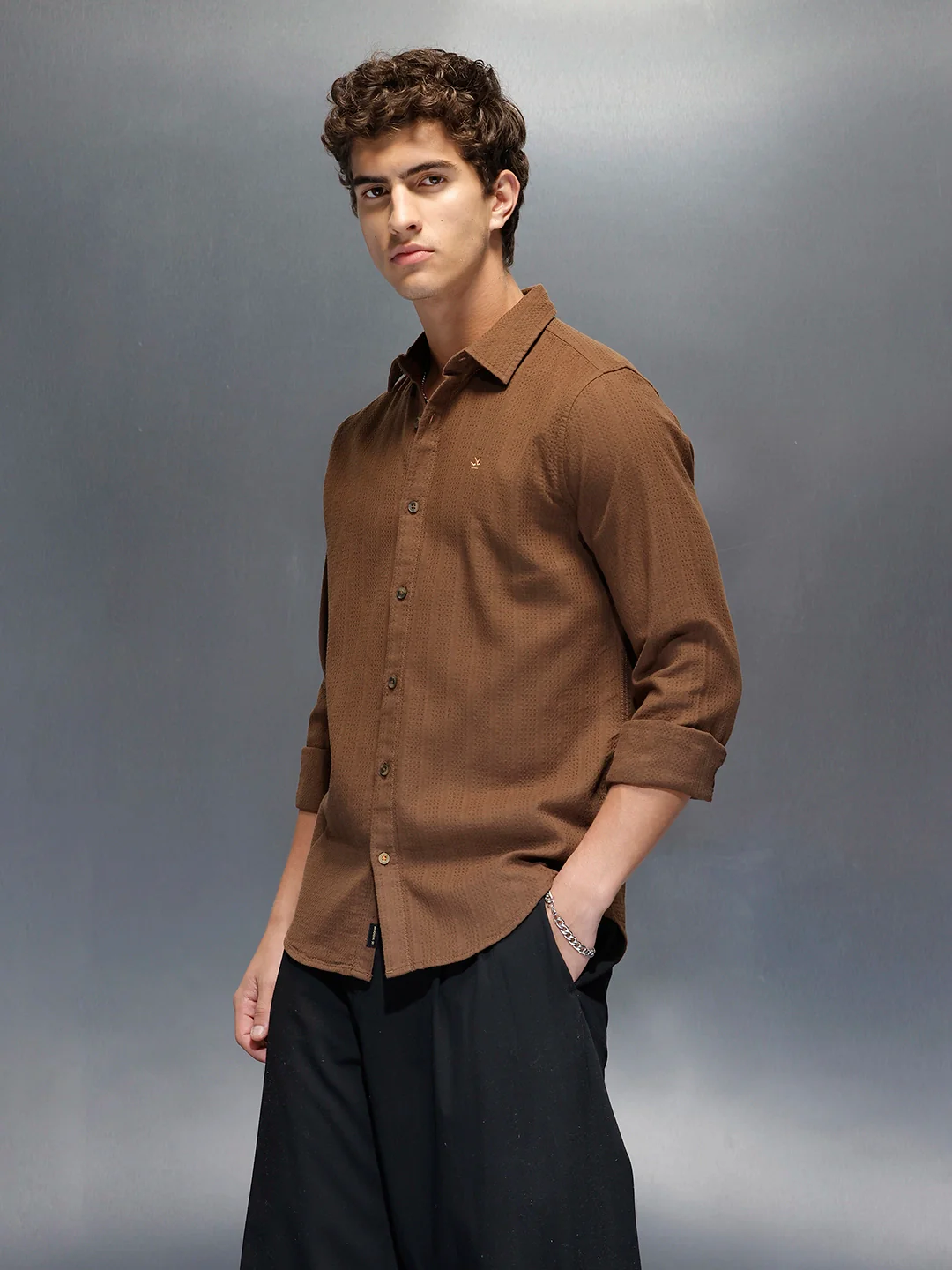 Men's Slim Fit Casual Shirt  |  Dark Brown - Image 3