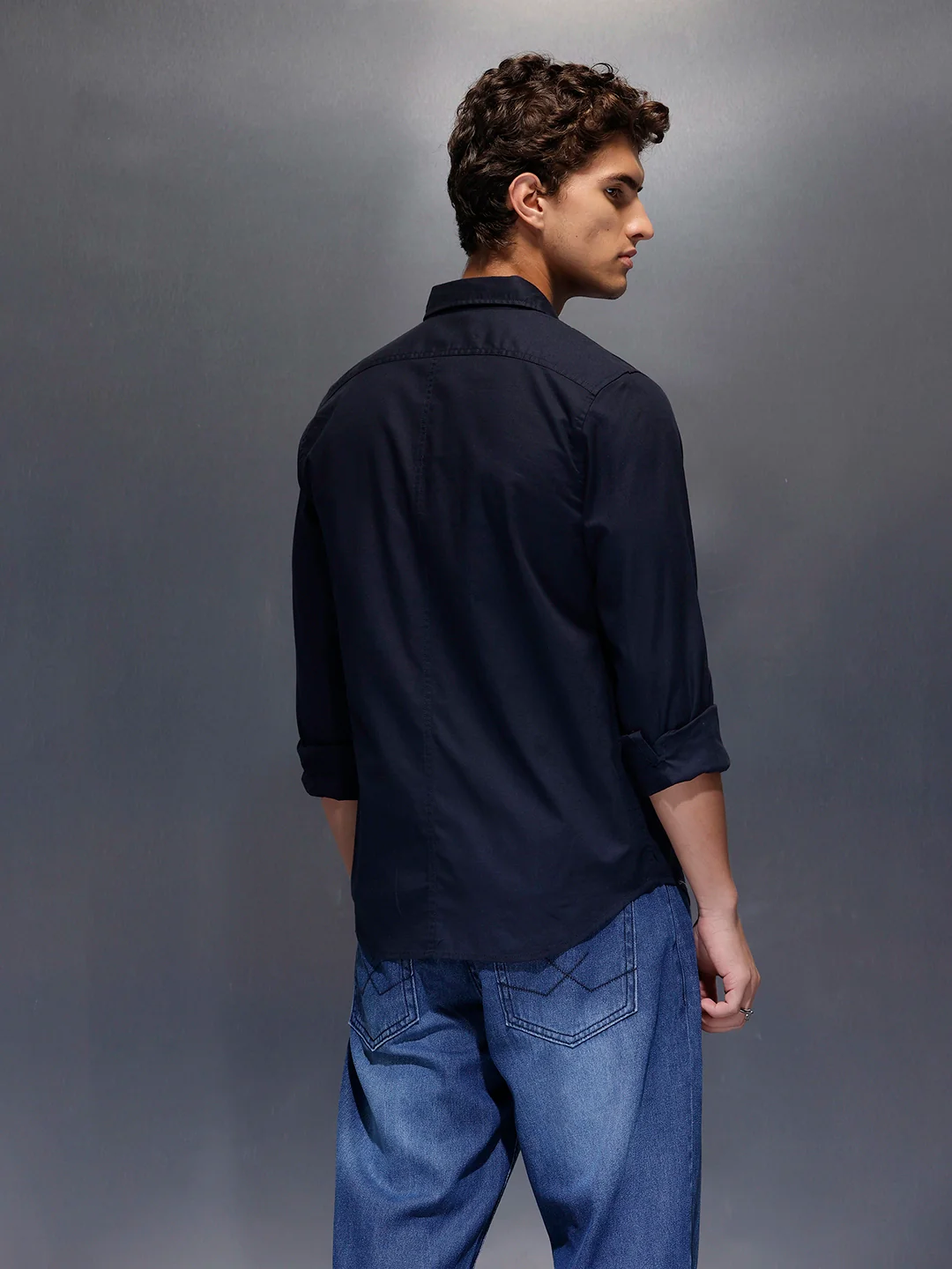 Men's Slim Fit Casual Shirt  |  Navy Blue - Image 3