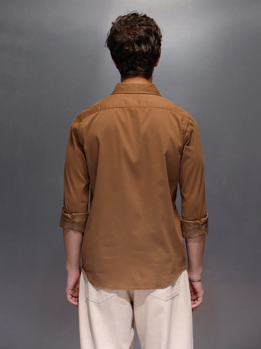 Men's Slim Fit Casual Shirt with Double Pocket  |  Khaki - Image 3