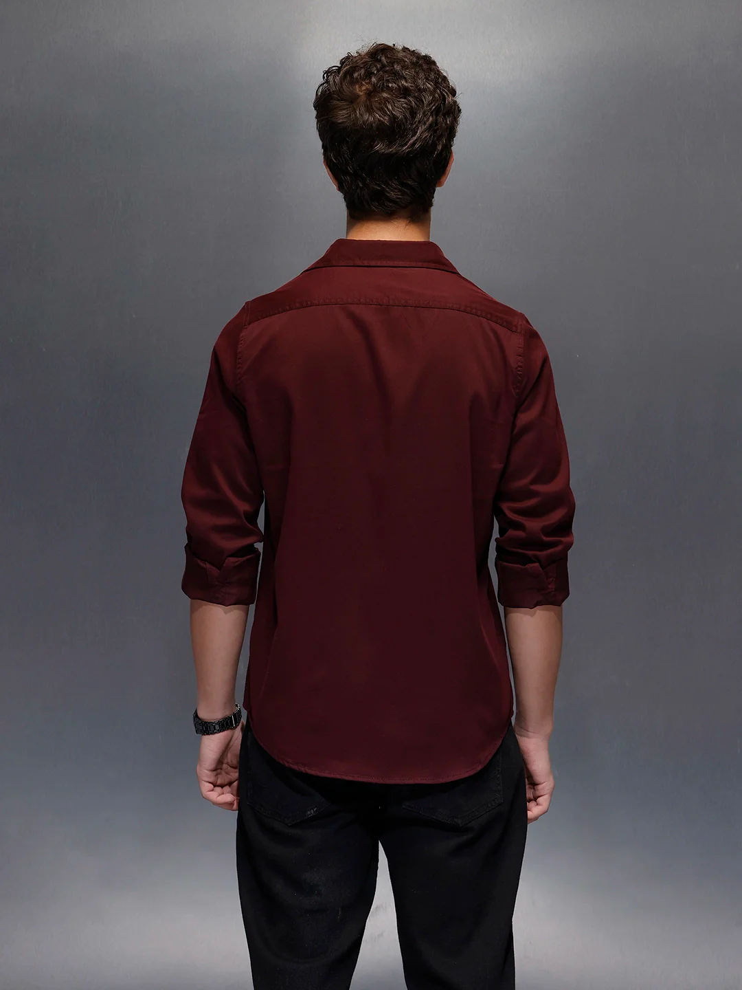 Men's Slim Fit Casual Shirt with Double Pocket  |  Wine - Image 3