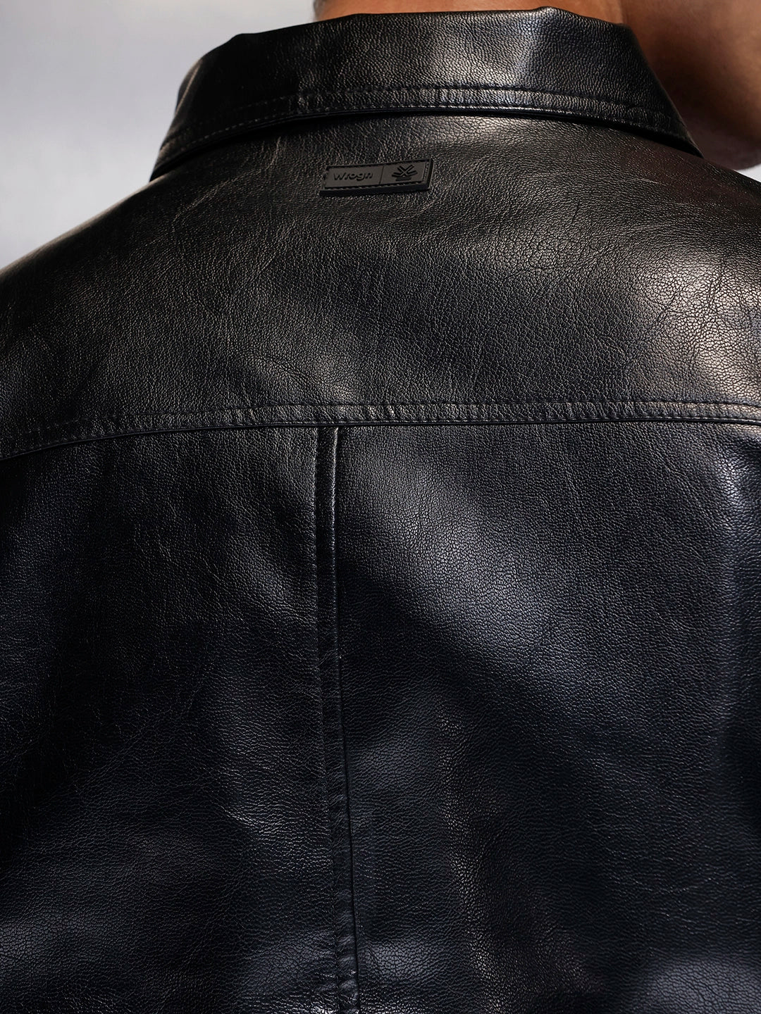Men's Slim Fit PU Collared Jacket  |  Black - Image 5