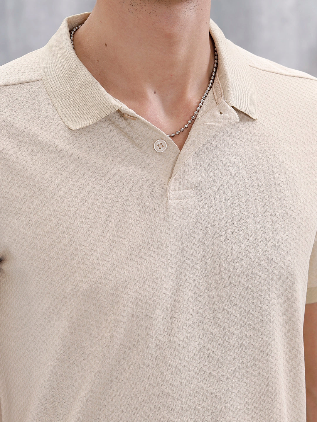 Men's Slim Fit Textured Polo | Beige - Image 5