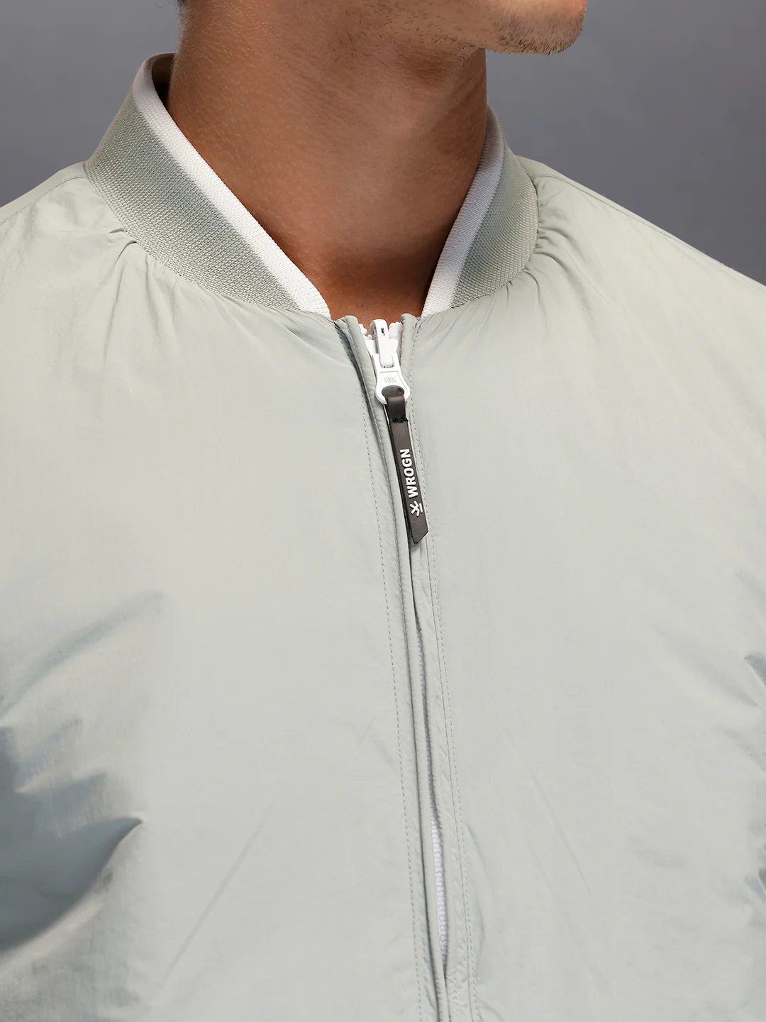 Men's Slim Fit Zip-up Nylon Jacket with Bottom Rib  |  Grey - Image 6