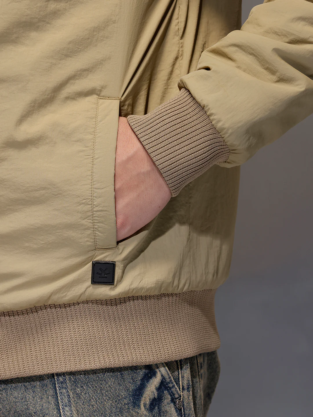 Men's Slim Fit Zip-up Nylon Jacket with Bottom Rib  |  Olive - Image 6
