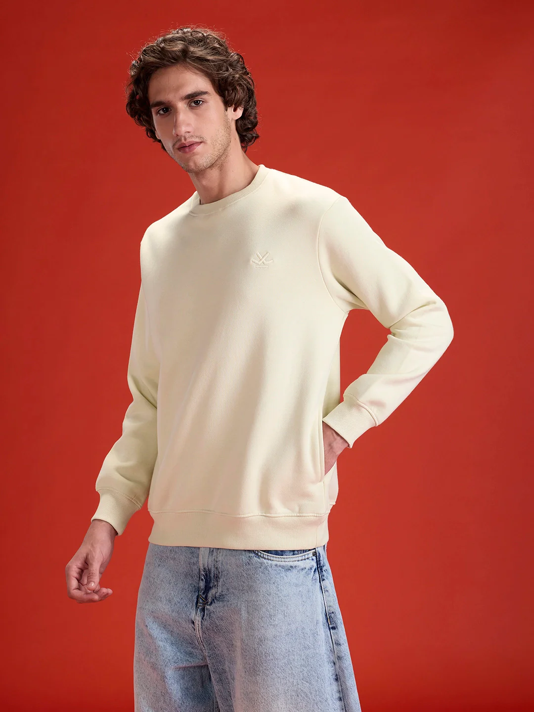 Men's Solid Casual Comfort Fit Sweatshirt | Aloe Wash - Image 7