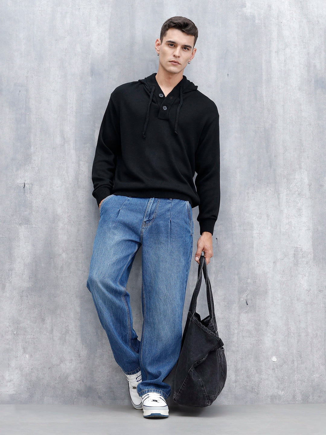 Men's Solid Casual Hoodie Pullover  | Black - Image 2