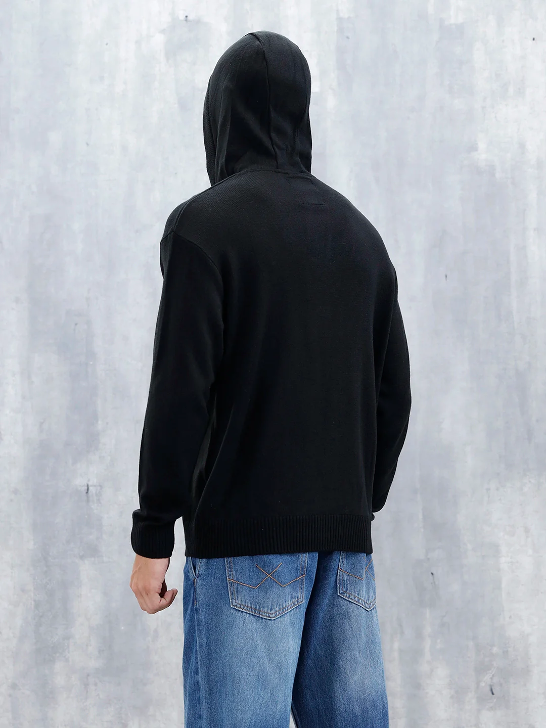 Men's Solid Casual Hoodie Pullover  | Black - Image 3