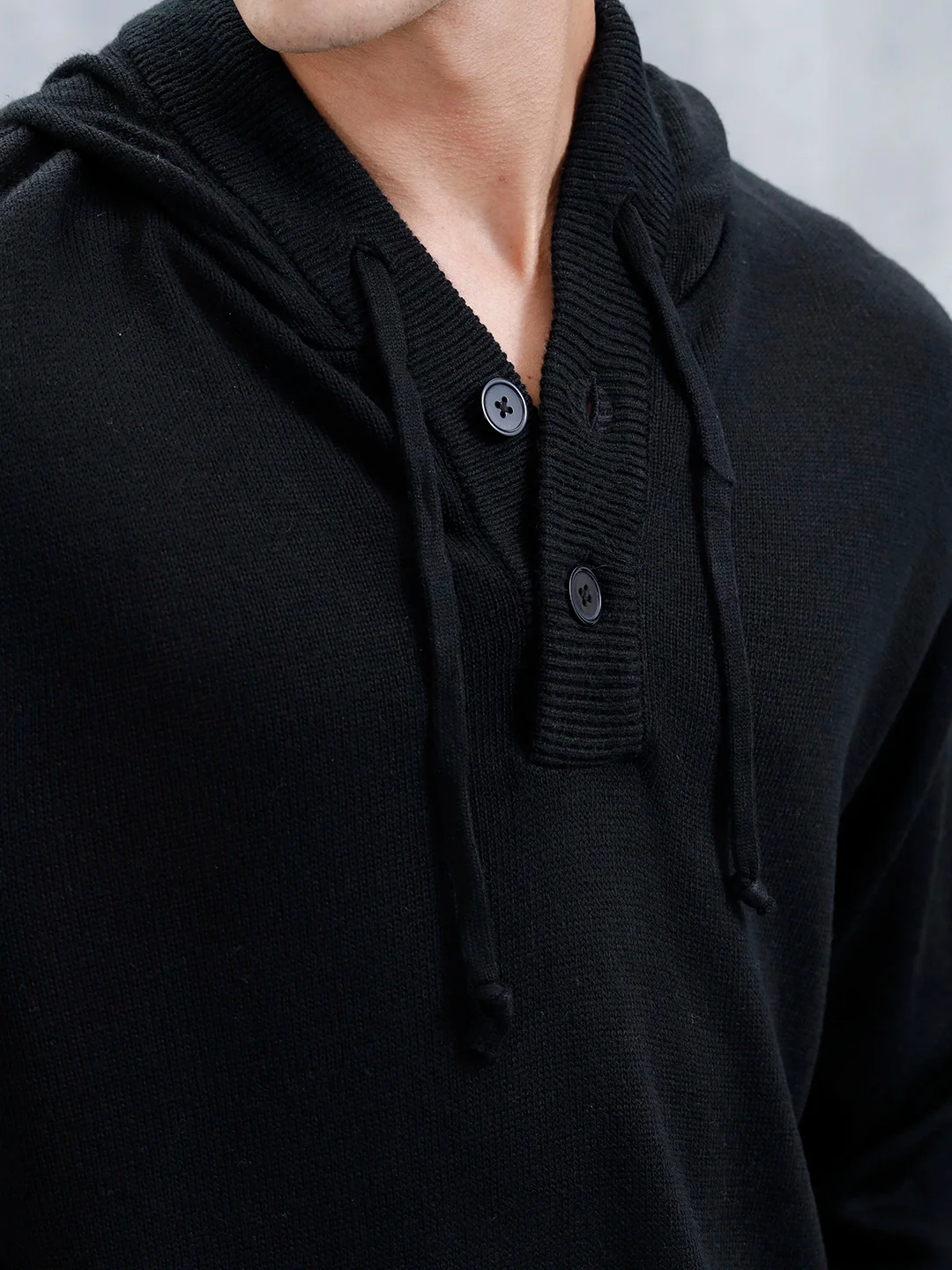 Men's Solid Casual Hoodie Pullover  | Black - Image 5