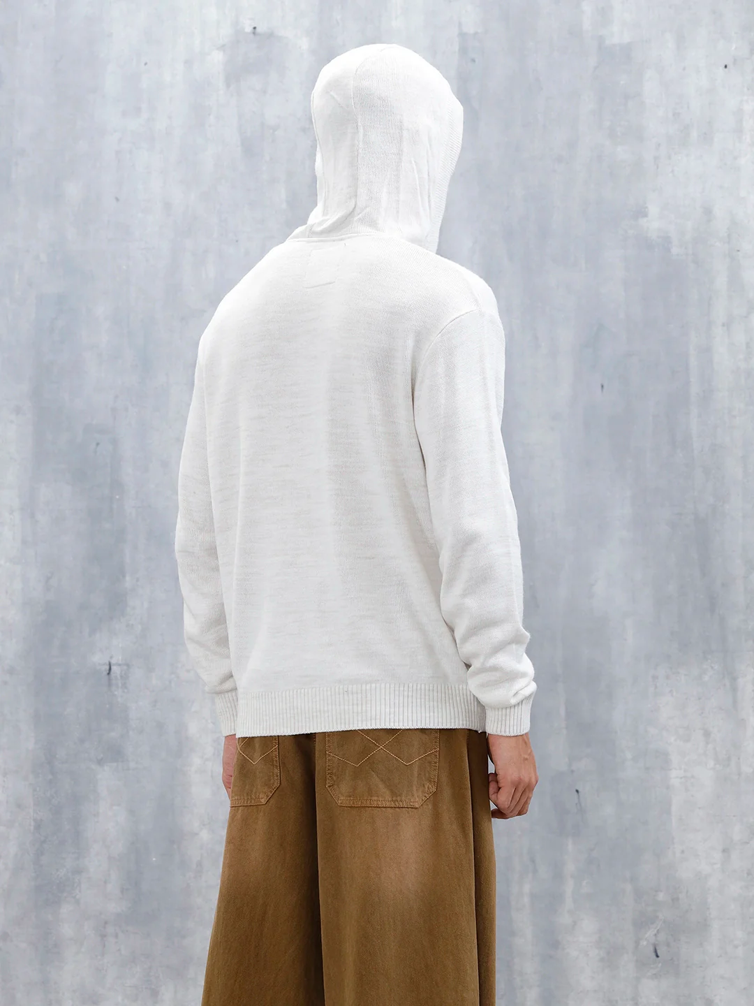 Men's Solid Casual Hoodie Pullover | White - Image 3