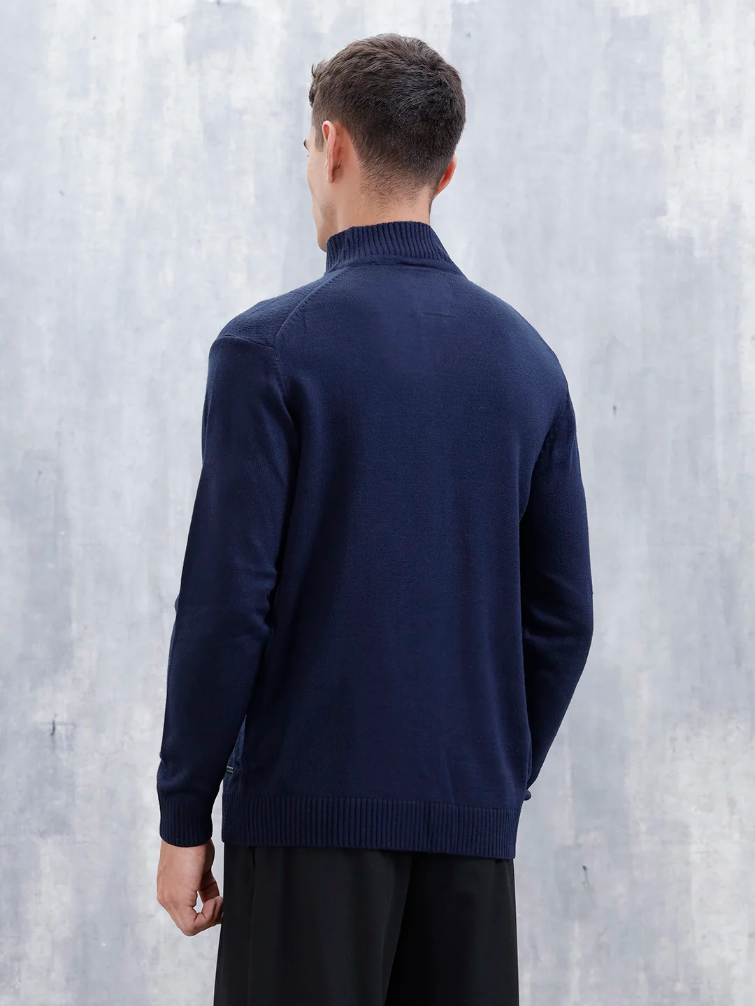 Men's Solid Slim Fit Pullover | Black - Image 3