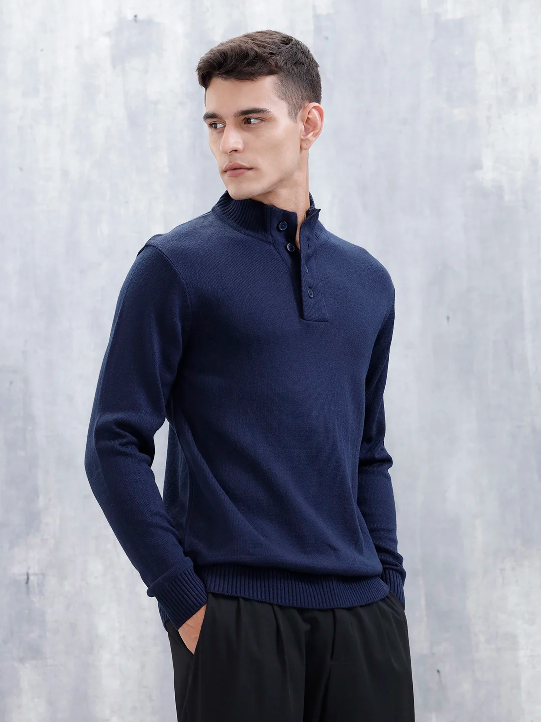 Men's Solid Slim Fit Pullover | Black - Image 4