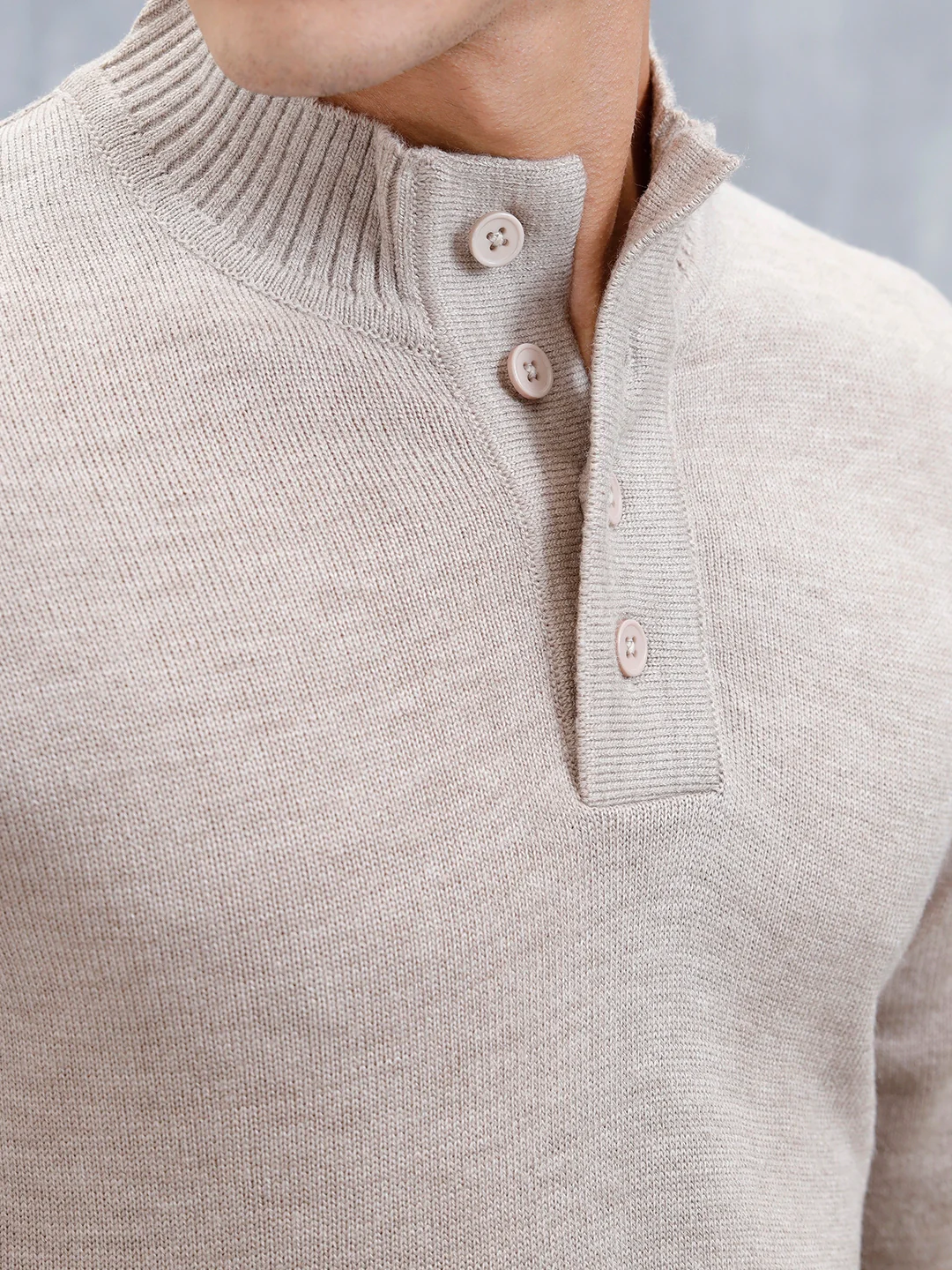 Men's Solid Slim Fit Pullover | Cream - Image 5