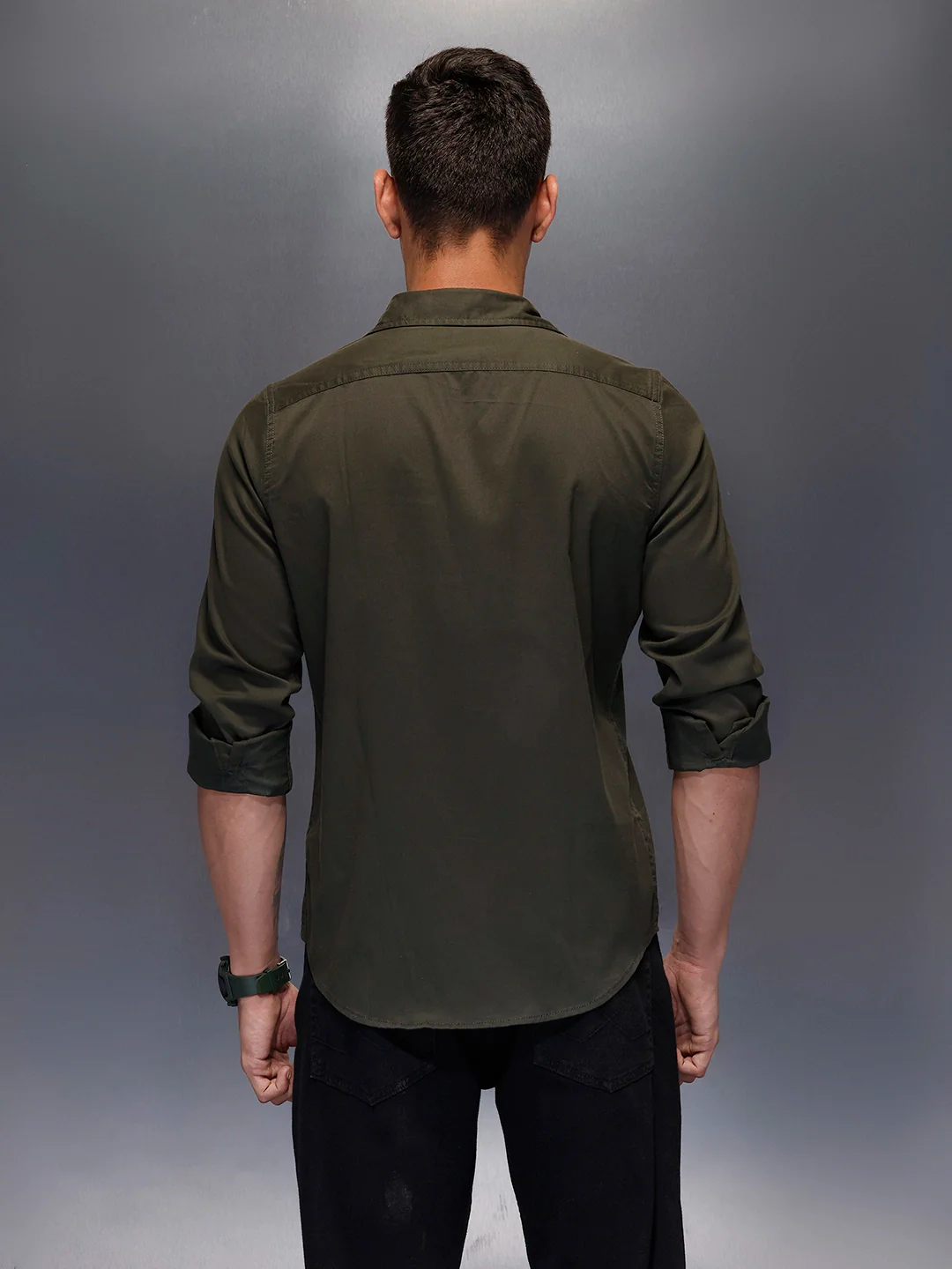 Men's structured shirt with pocket styling | Olive - Image 3