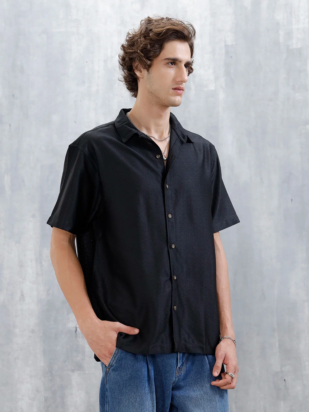 Men's Textured Casual Shirt | Black - Image 4