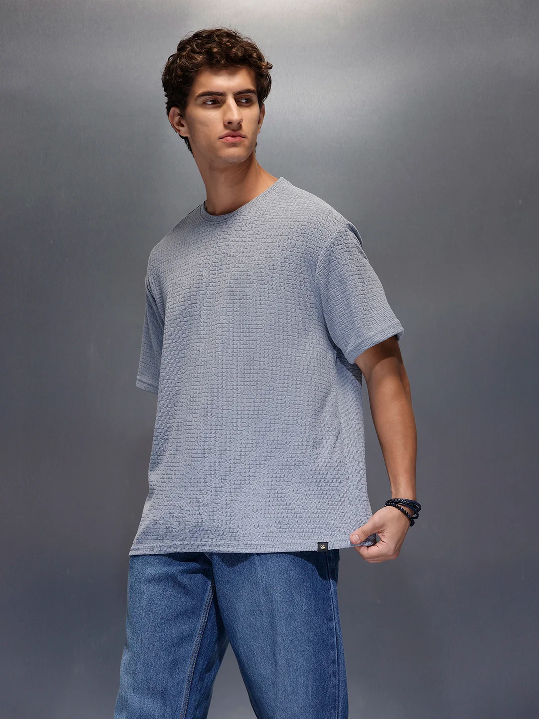 Men's Textured Oversized T-shirt  |  Grey - Image 4