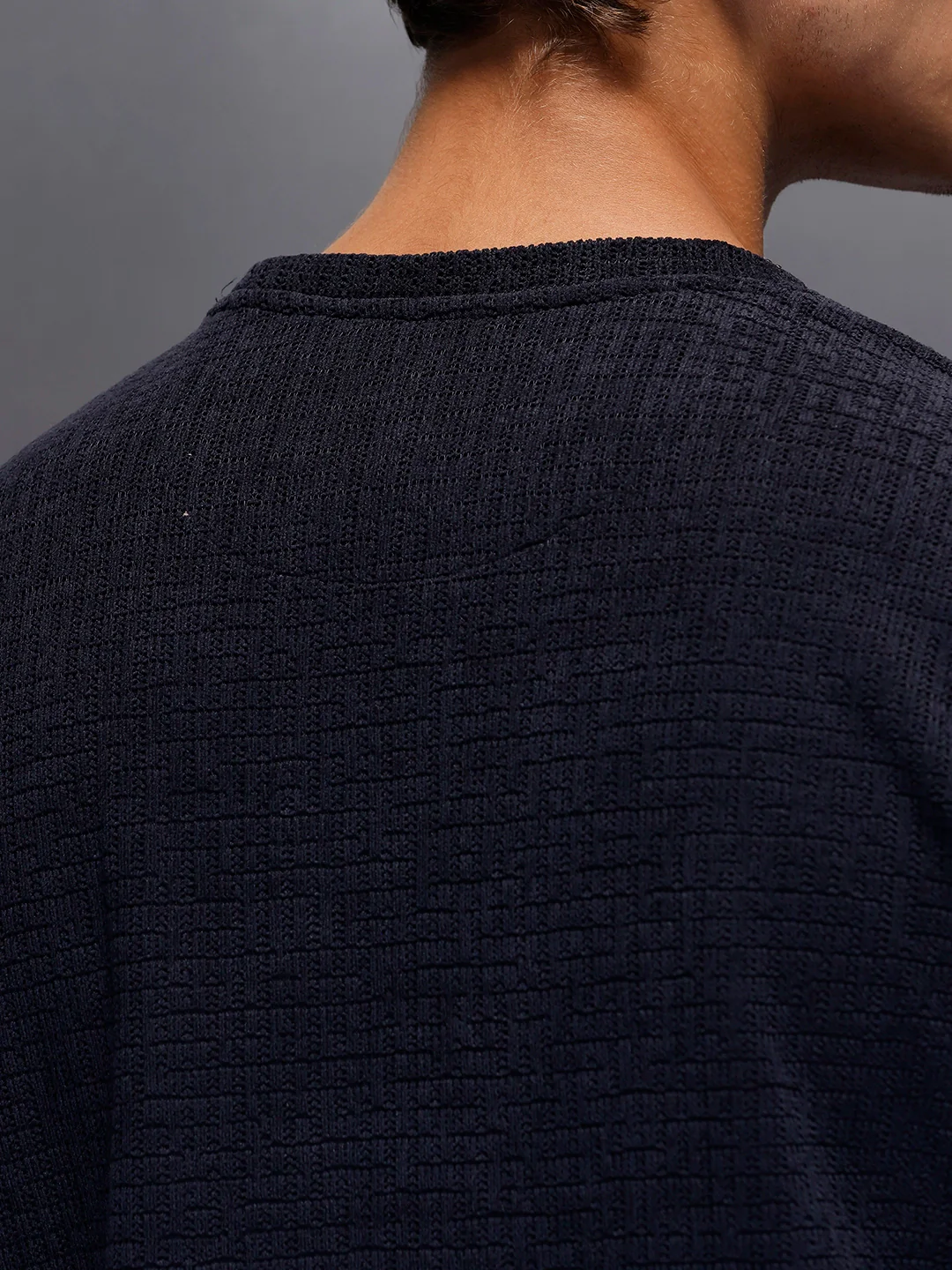 Men's Textured Oversized T-shirt  |  Navy Blue - Image 5