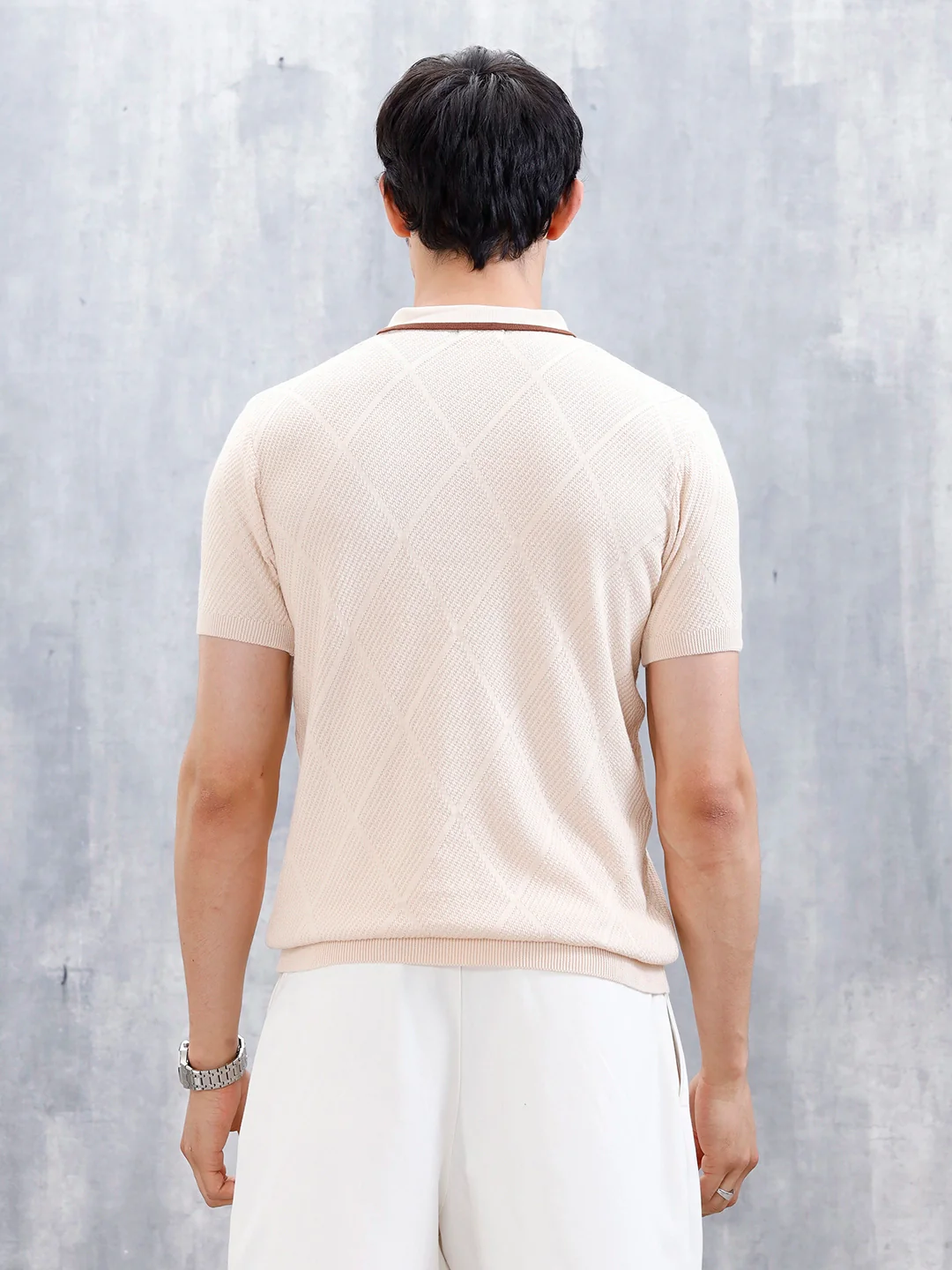 Men's Textured Slim Fit Polo Tshirt | Beige - Image 3