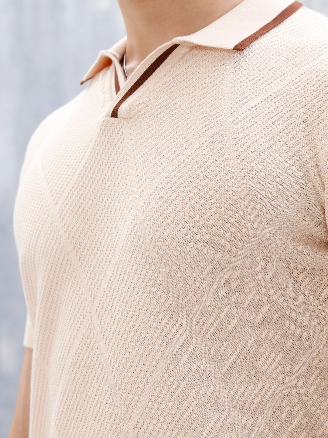 Men's Textured Slim Fit Polo Tshirt | Beige - Image 5