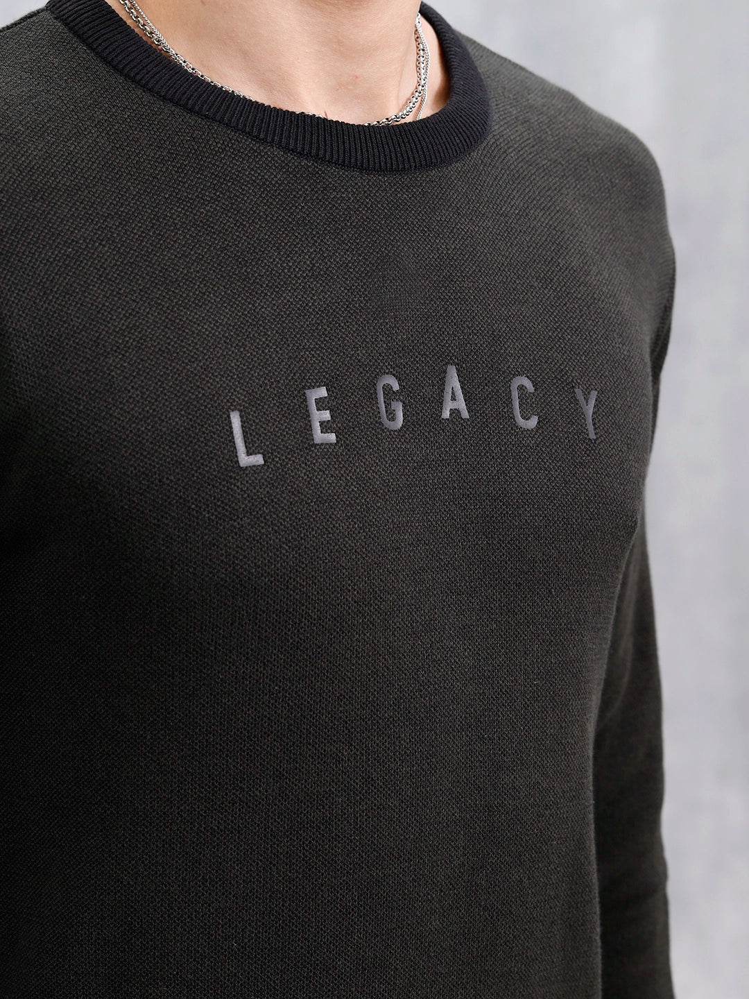 Men's Typo Printed Slim Fit Pullover | Olive - Image 5