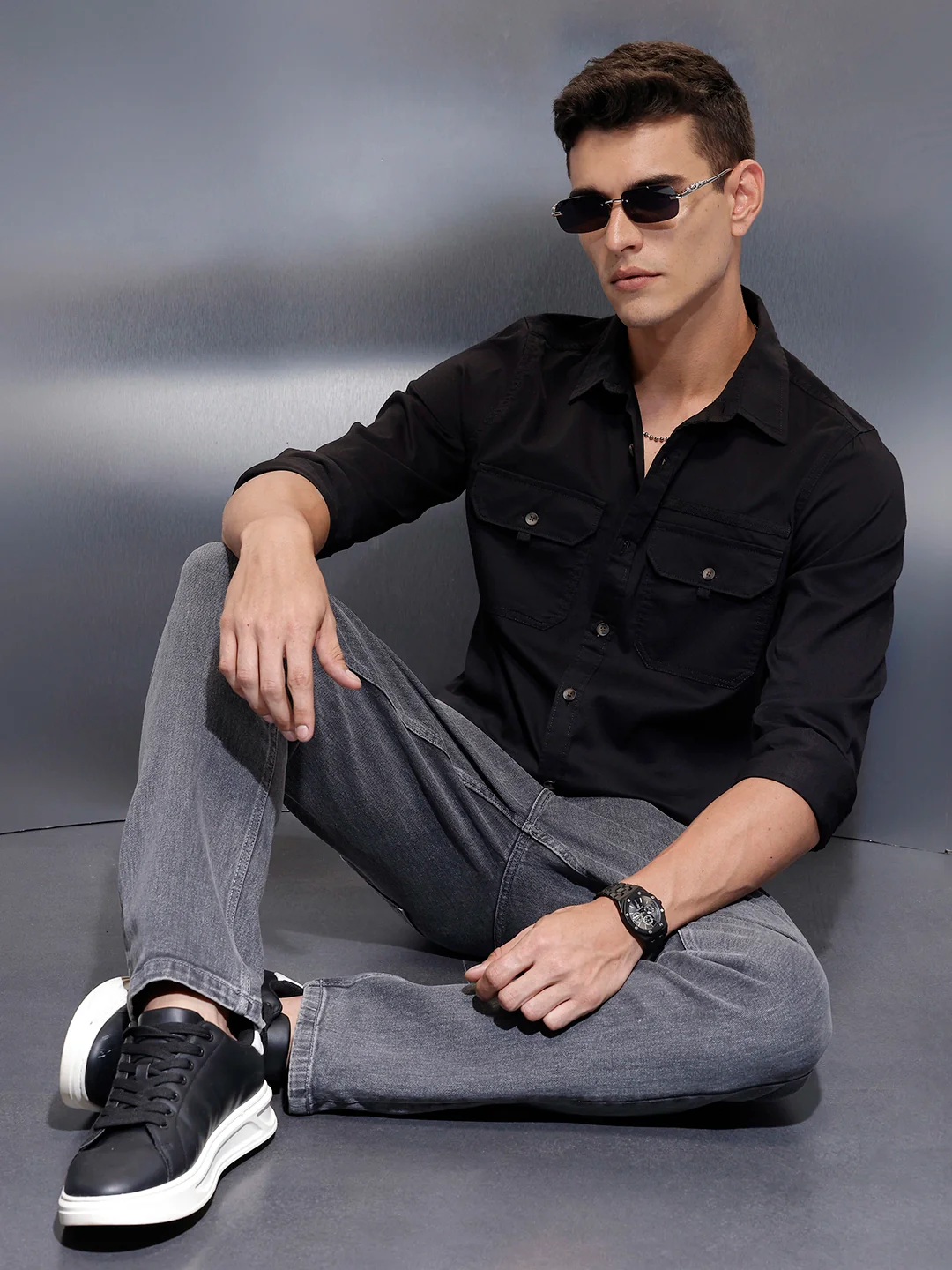 Men's utility shirt with dual chest pockets | Black - Image 2
