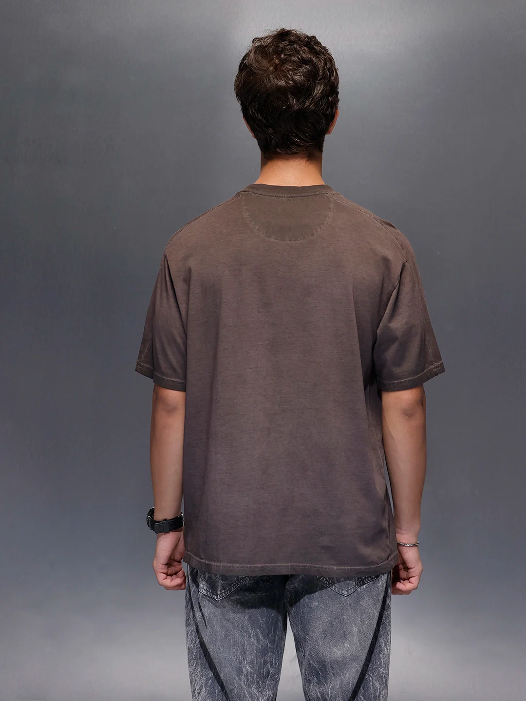 Men's Wrogn Branded Oversized washed Tee |  Brown - Image 3