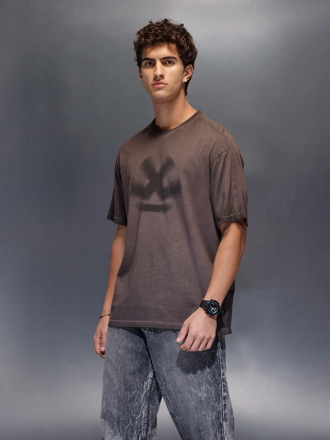 Men's Wrogn Branded Oversized washed Tee |  Brown - Image 4