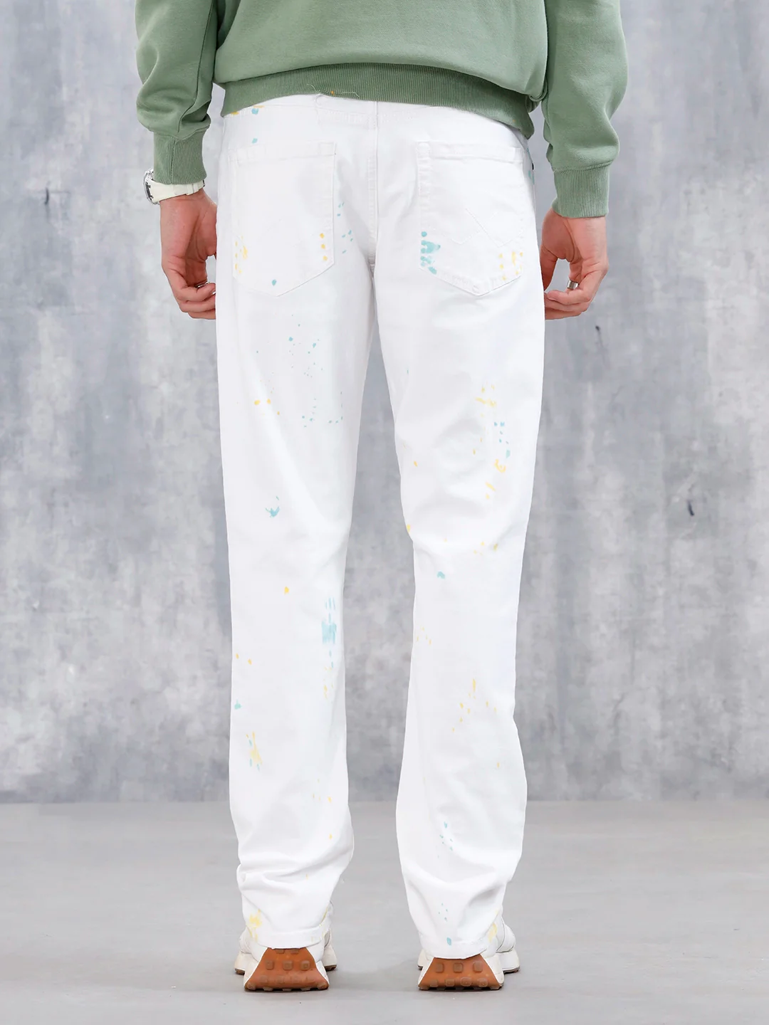 Men's Causal Straight Fit Splatter Effect Jeans | White - Image 3