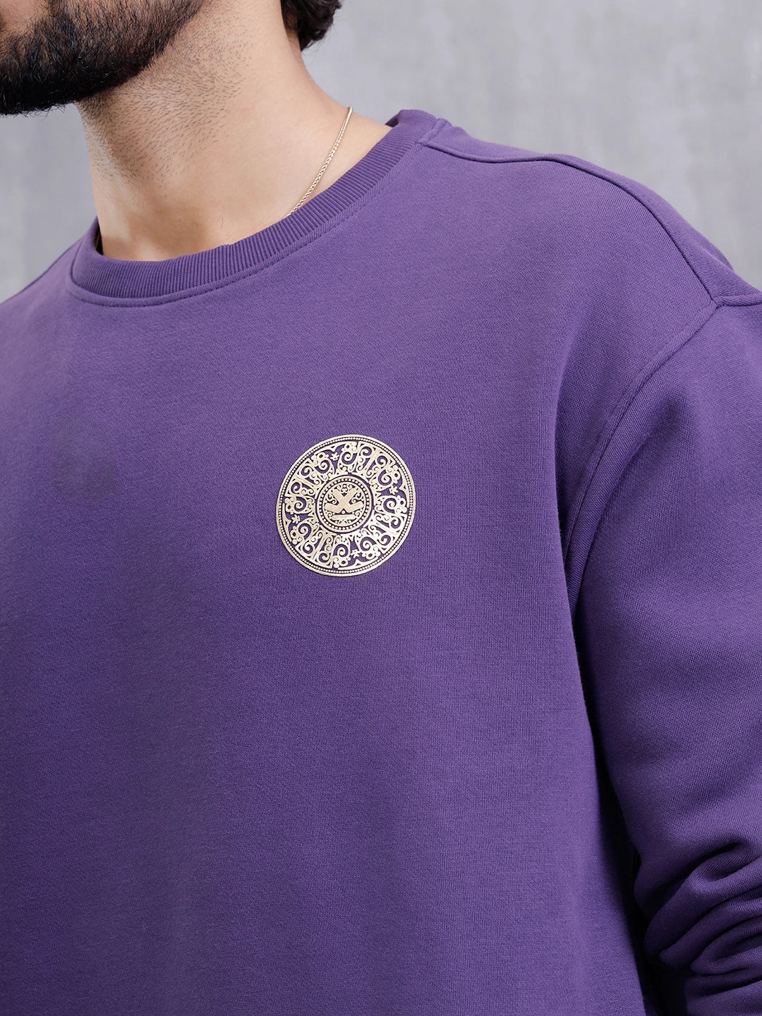 Metalic Foil Printed Sweatshirt | Purple - Image 5