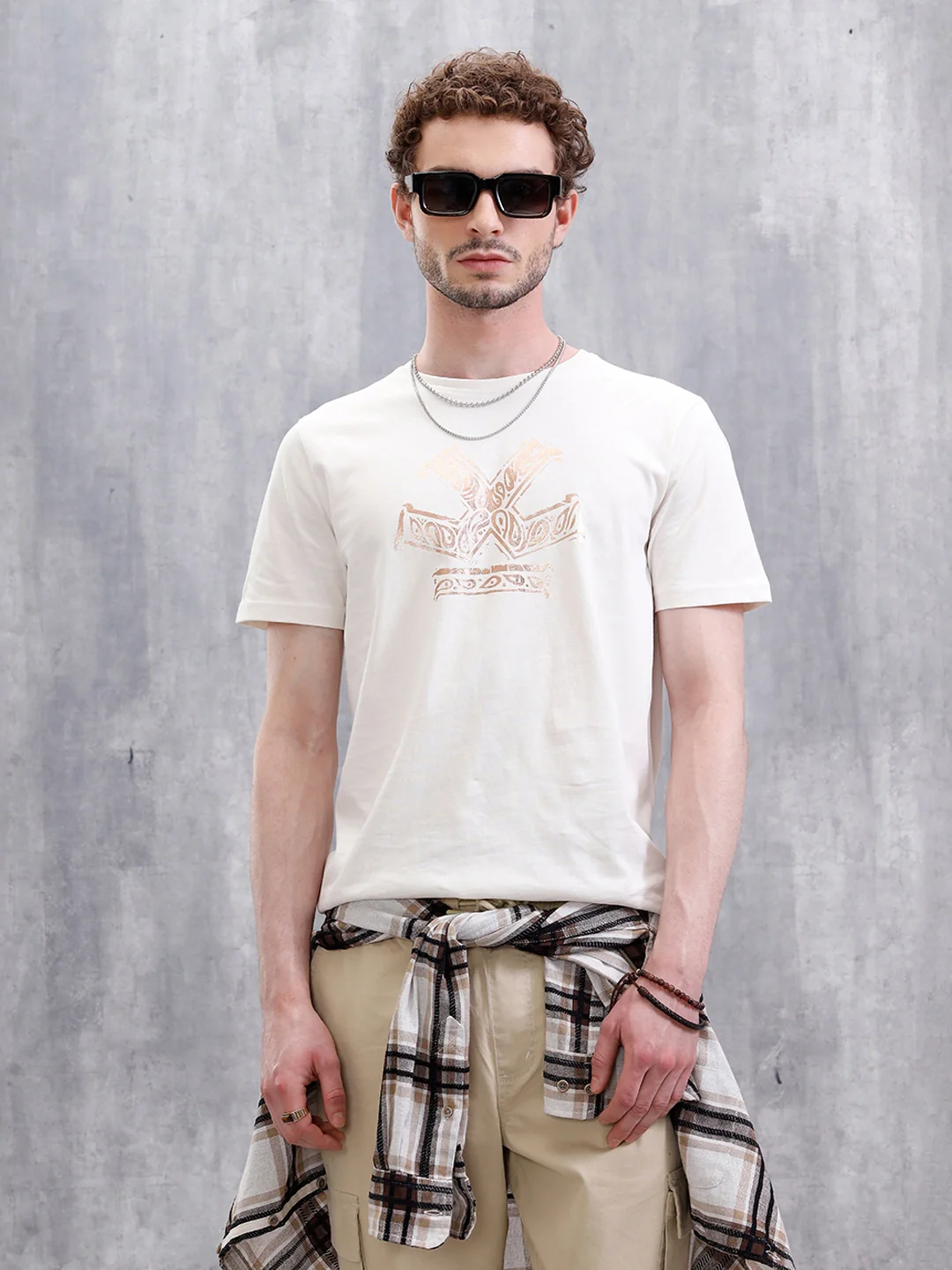 Metallic Foil Printed Slim Fit T-Shirt | White - Image 3