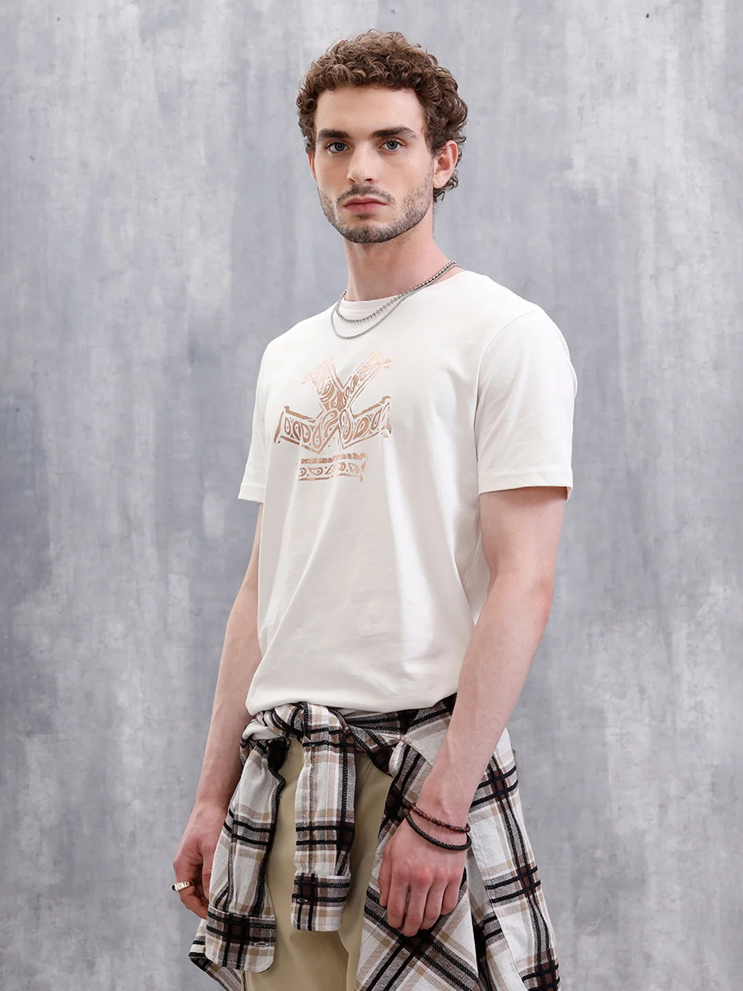 Metallic Foil Printed Slim Fit T-Shirt | White - Image 6