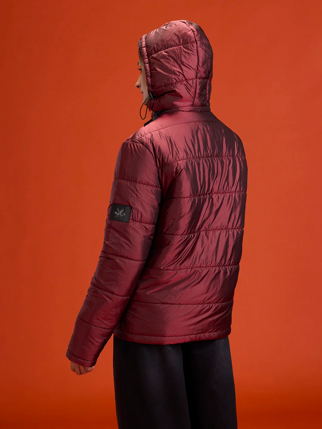 Metallic puffer jacket with hood | Wine - Image 2