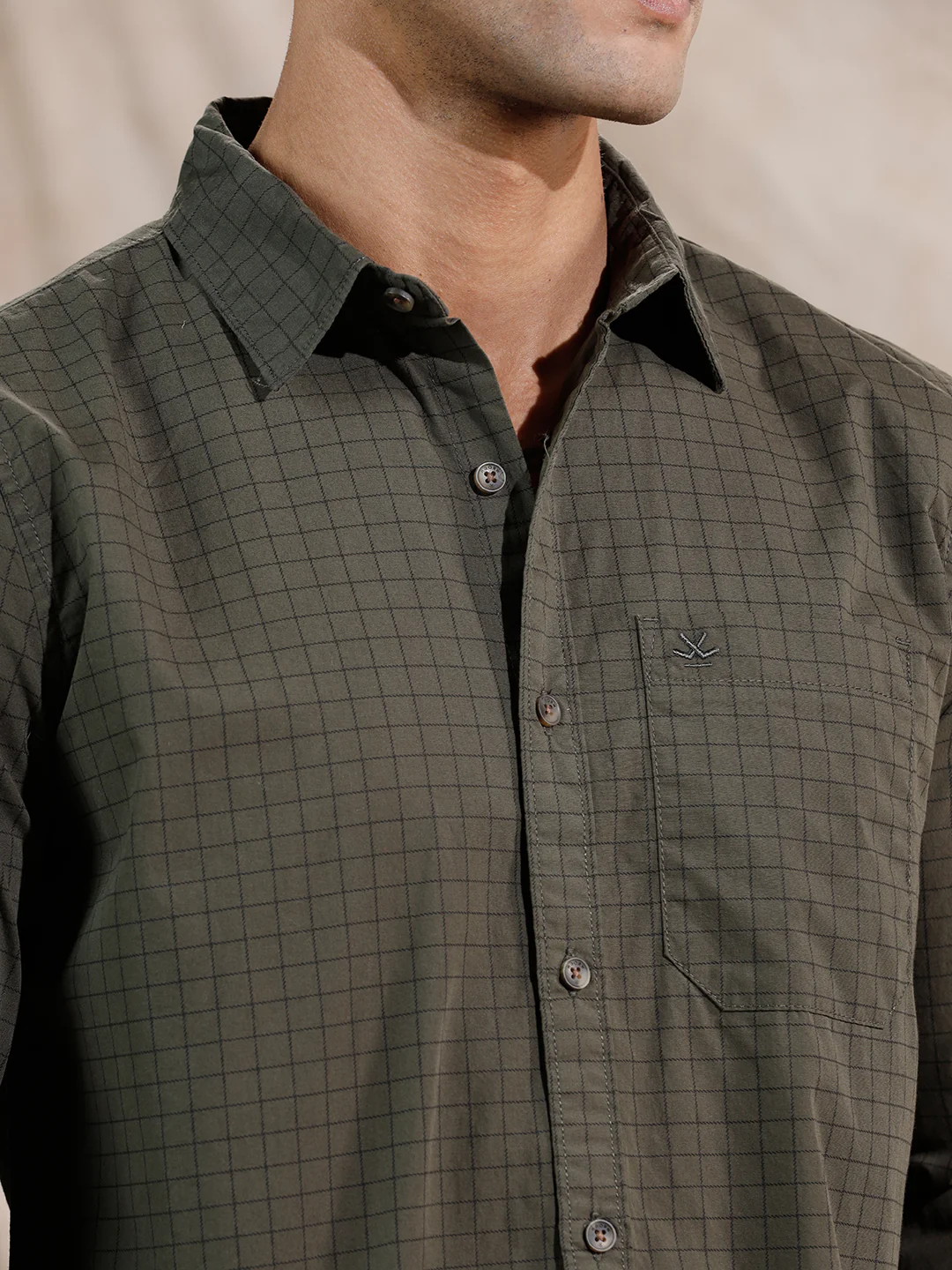 Micro Checks Regular Fit Shirt | Olive - Image 5