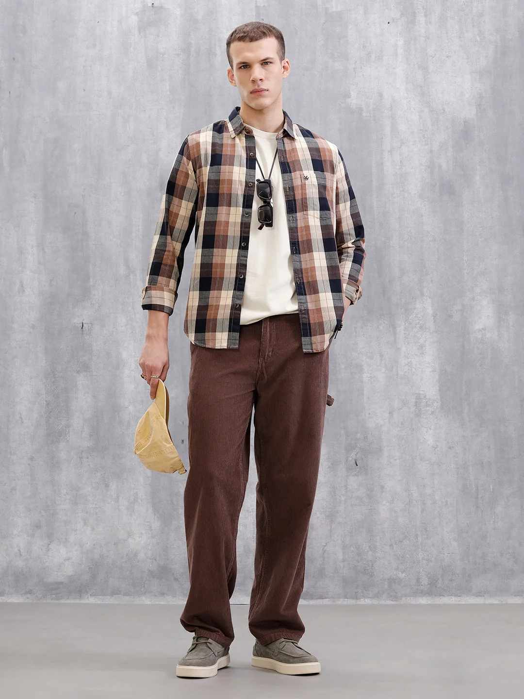 Micro Cord Checked Shirt | Brown - Image 2