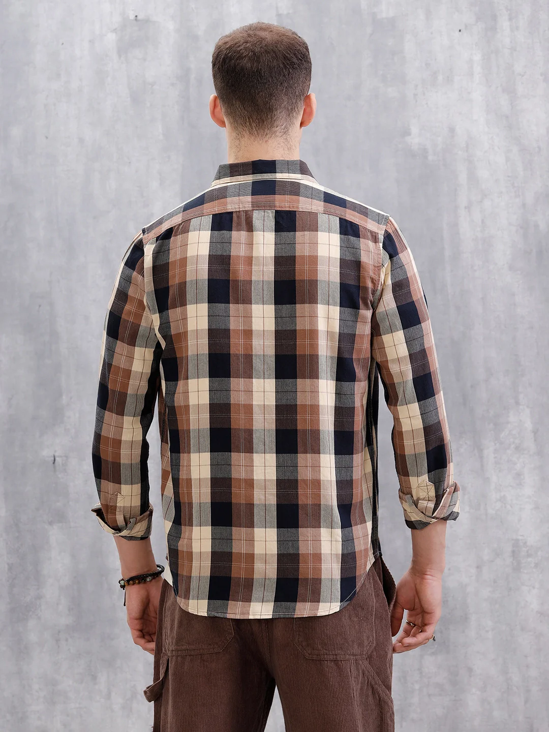 Micro Cord Checked Shirt | Brown - Image 3