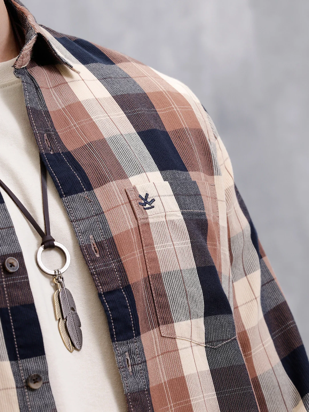 Micro Cord Checked Shirt | Brown - Image 5