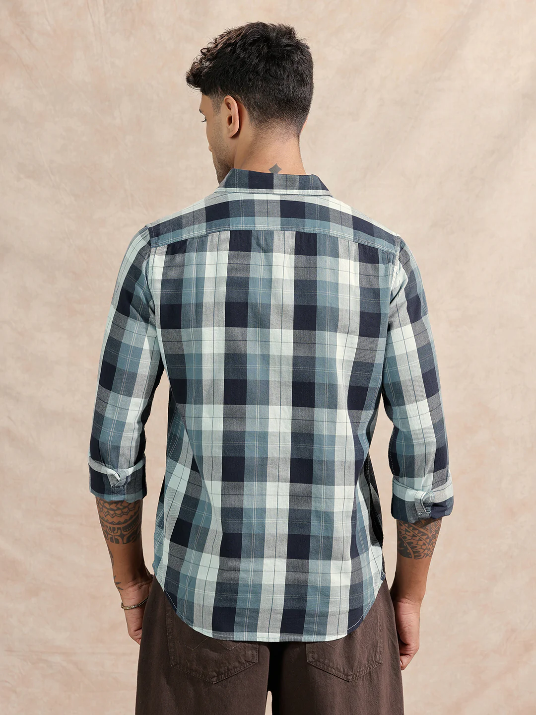 Micro Cord Checked Shirt | Green - Image 3