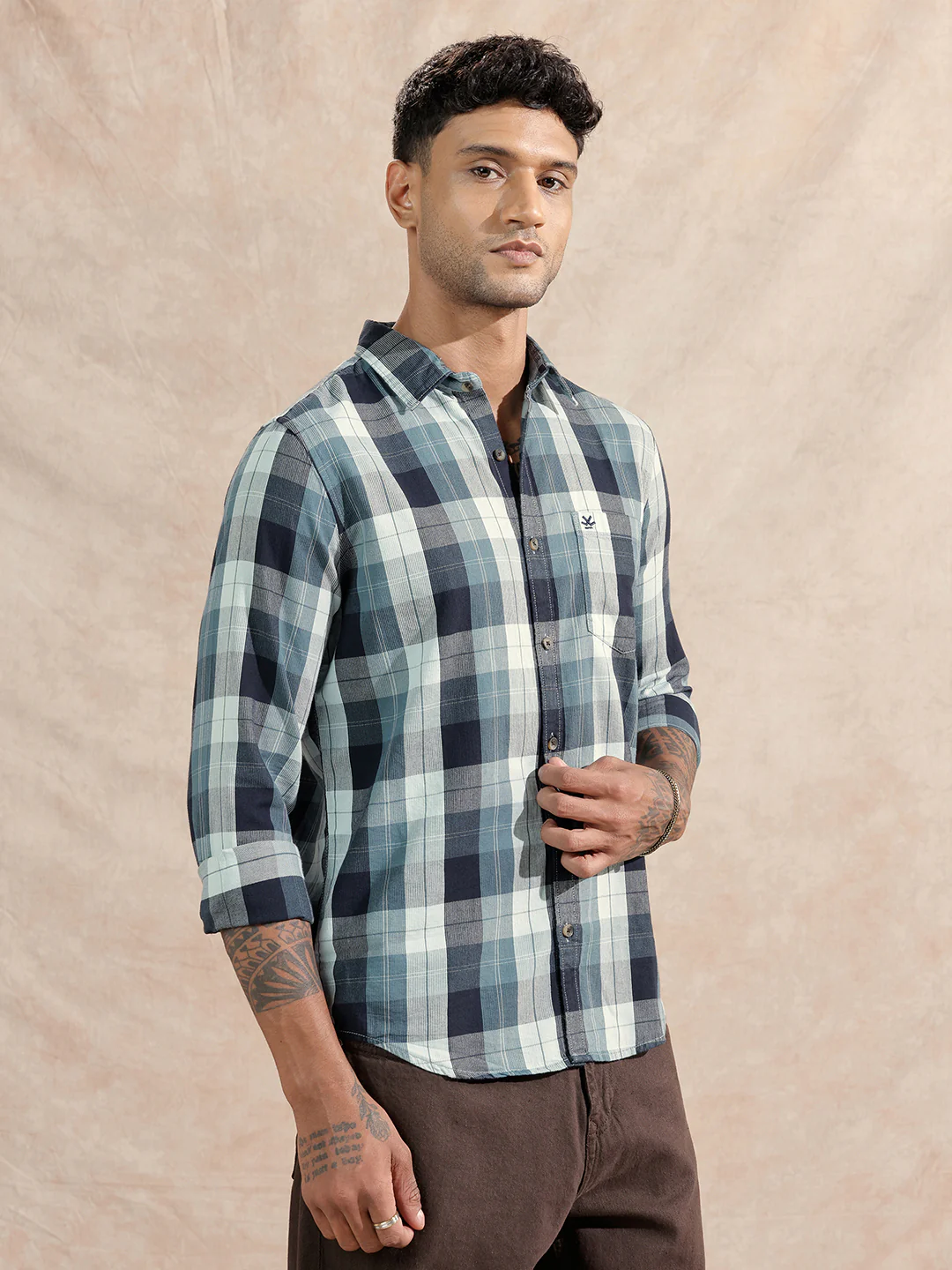 Micro Cord Checked Shirt | Green - Image 4