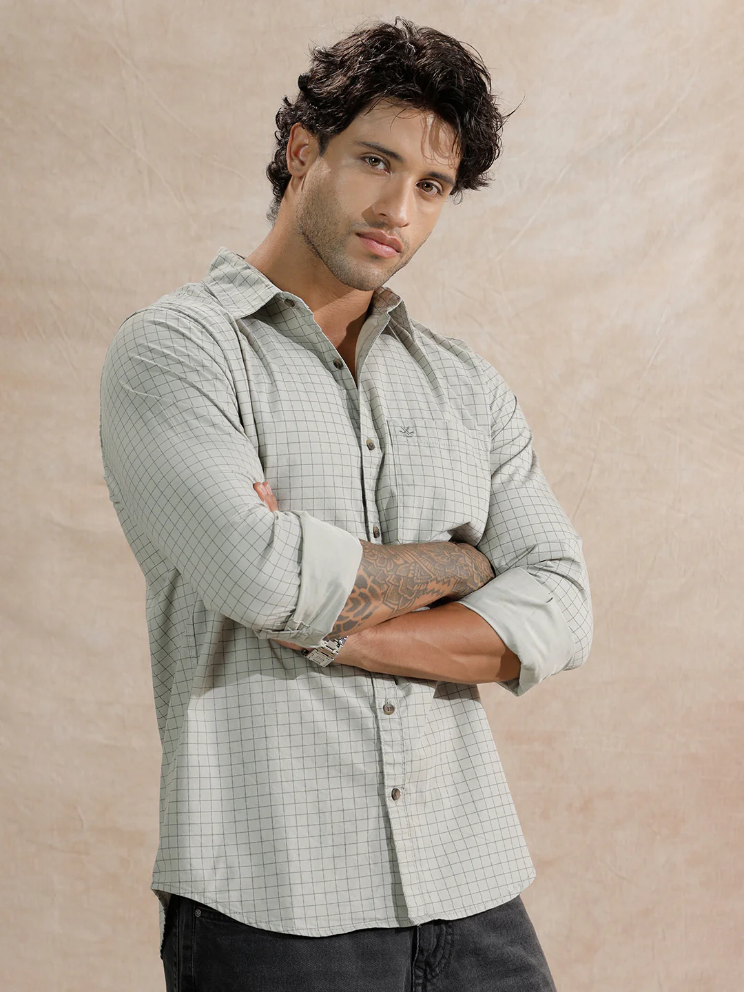 Micro Printed Checked Regular Fit Shirt | Grey - Image 4
