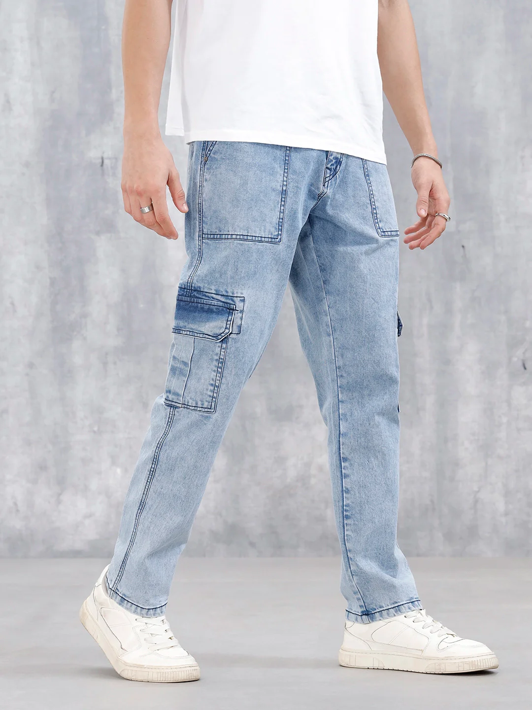 Mid Wash Cargo Fit Jeans | Blue - Image 4